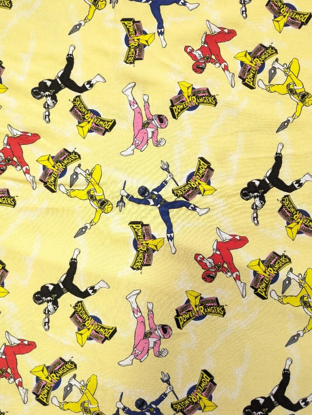 Vintage Mighty Morphin Power Rangers Sweatshirt Fleece Fabric Remnant 60